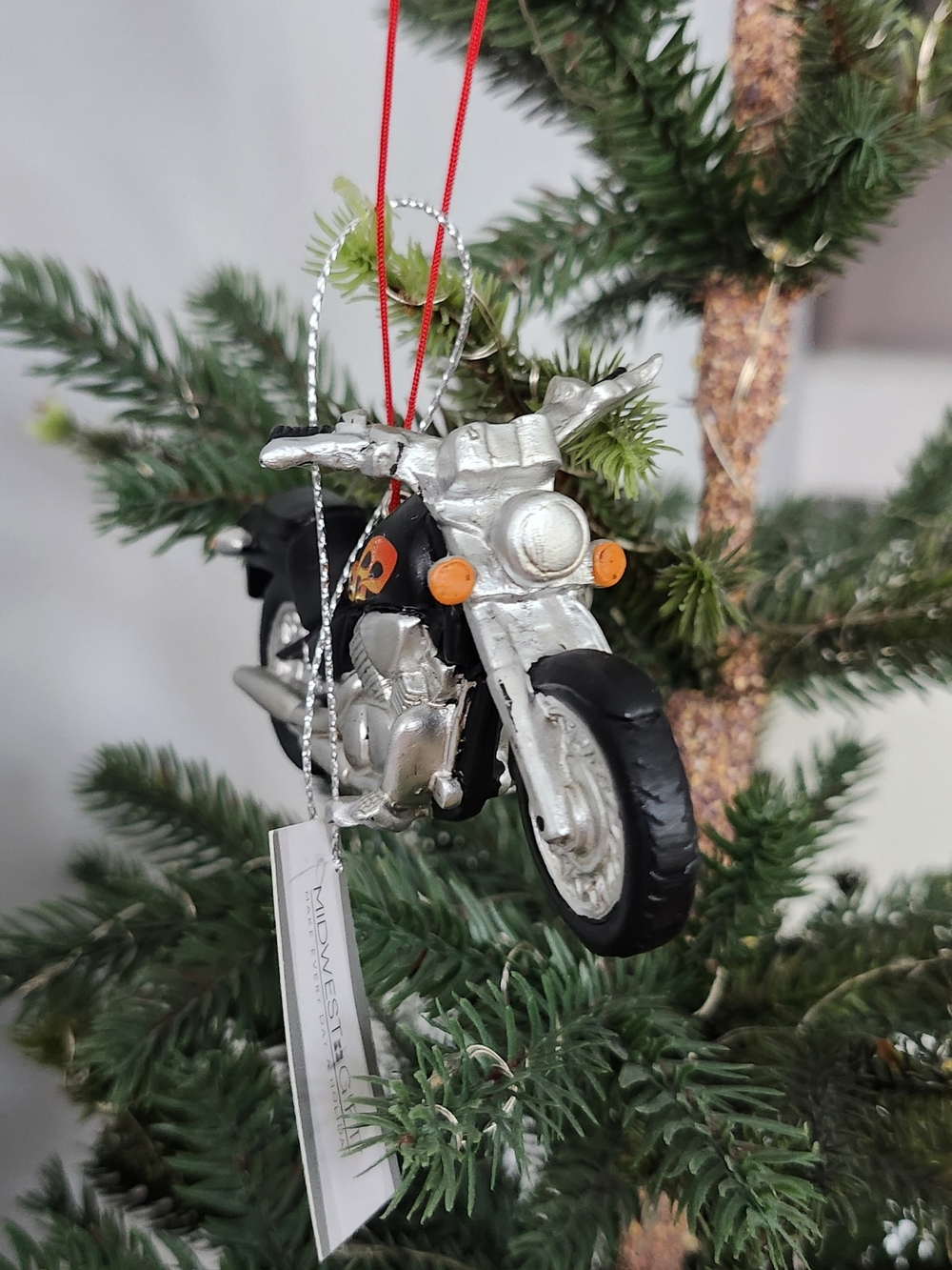 Holiday Ornament Motorcycle Black and Silver Christmas Decoration